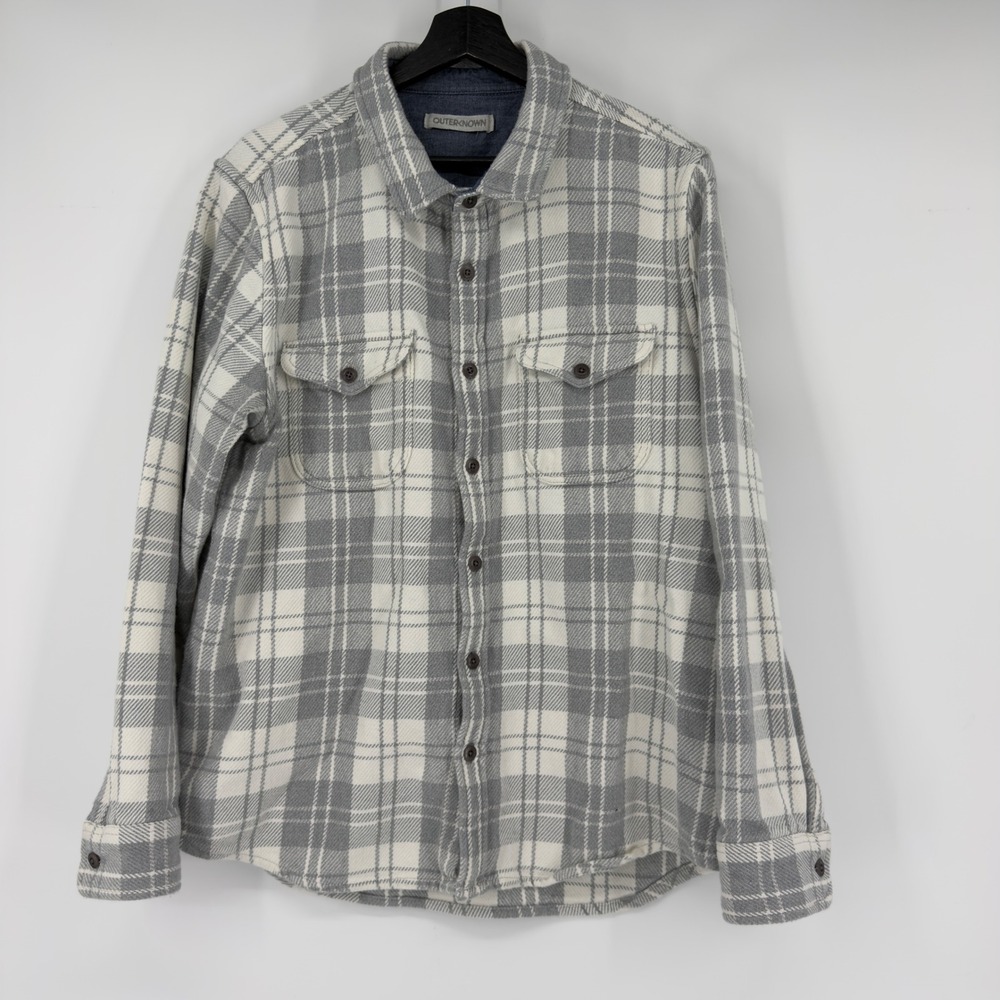 Outerknown Blanket Shirt Mens Large Gray White Plaid Heavyweight Flannel Jacket